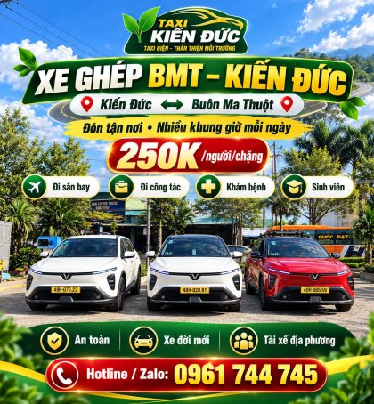 Xe Ghép BMT – Kiến Đức 250K | Đón Tận Nơi Hàng Ngày