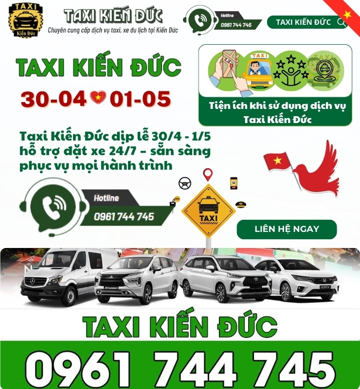 Dịch vụ Taxi Kiến Đức dịp lễ 30/4 - 1/5 giá rẻ, chất lượng