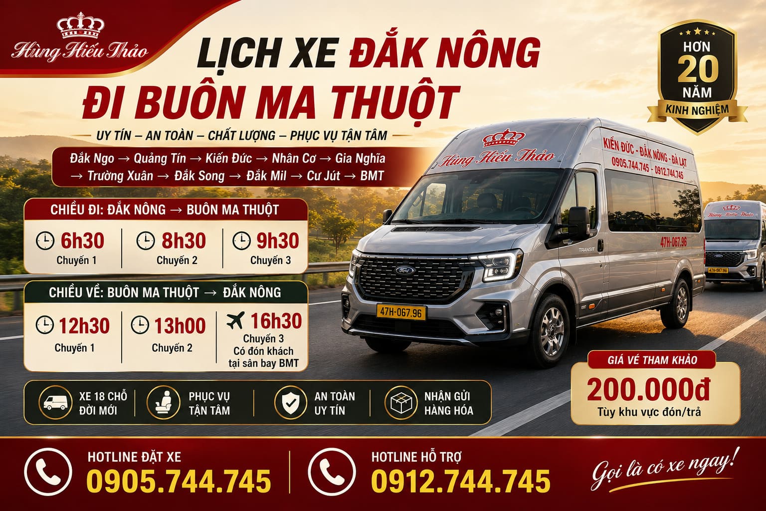 Lịch xe Đắk Nông đi Buôn Ma Thuột Nhà xe Hùng Hiếu Thảo