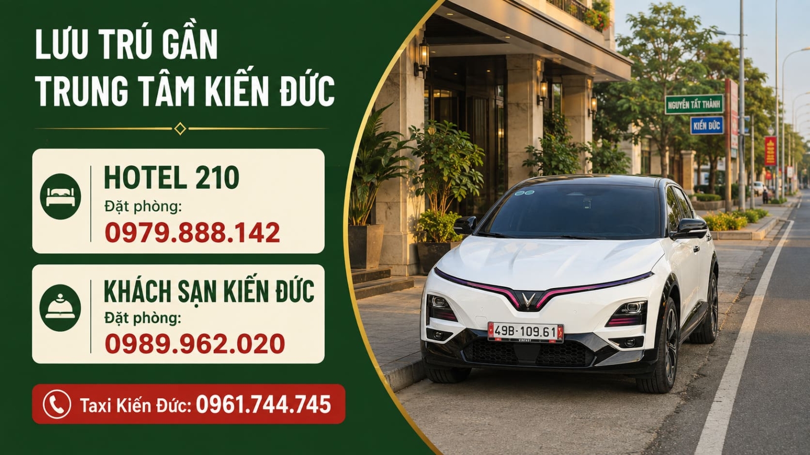 Hotel 210 và Khách sạn Kiến Đức gần trung tâm có số đặt phòng và Taxi Kiến Đức