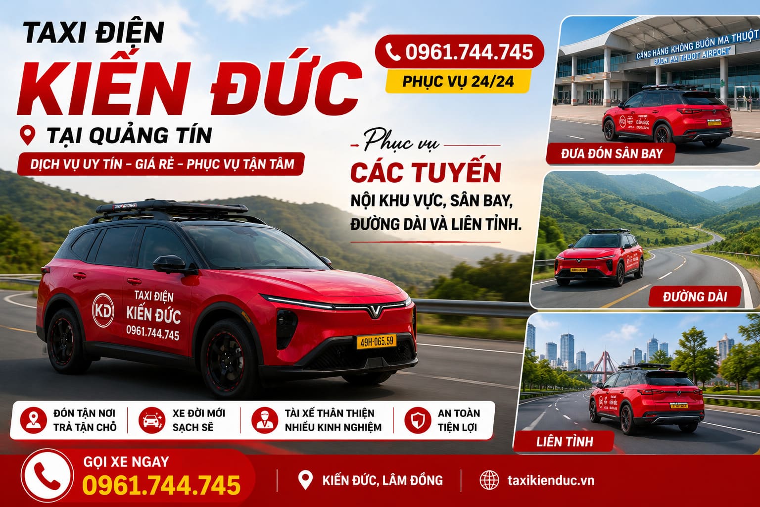 Taxi Kiến Đức phục vụ nội khu vực sân bay và đường dài