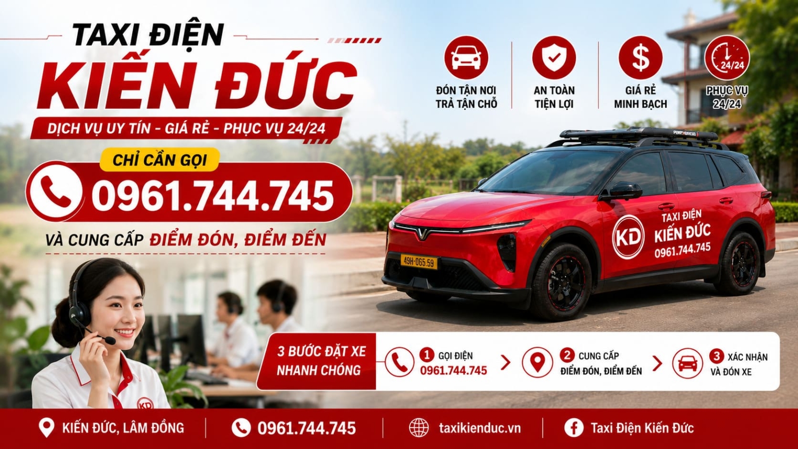 Gọi Taxi Điện Kiến Đức tại Quảng Tín qua số 0961 744 745