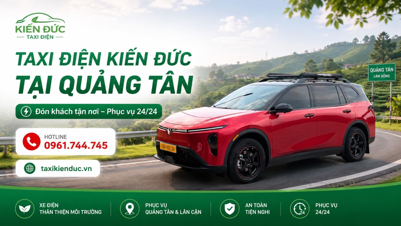 Taxi Điện Kiến Đức tại Quảng Tân đón khách tận nơi 24 giờ