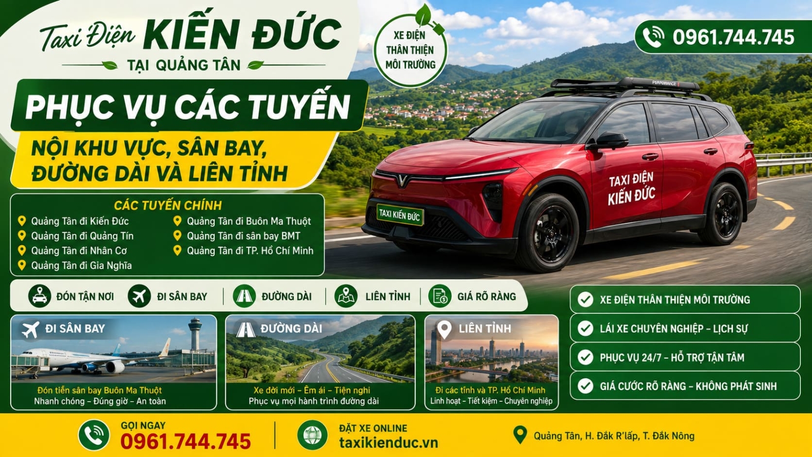 Taxi Kiến Đức chạy tuyến sân bay đường dài từ Quảng Tân