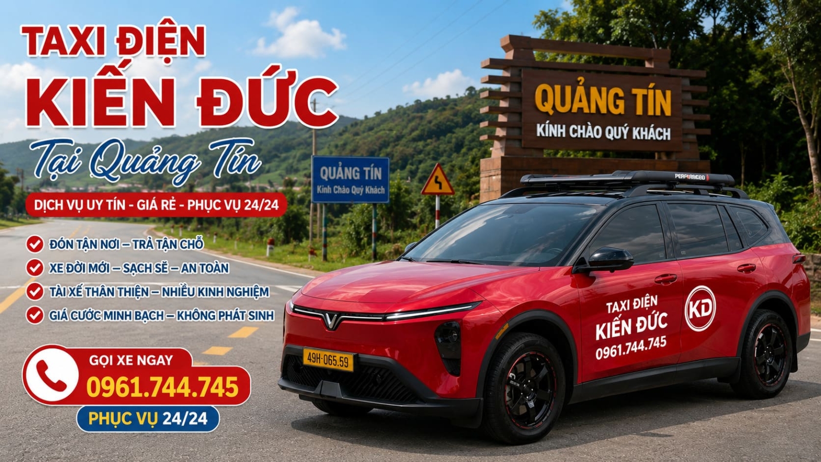 Taxi Điện Kiến Đức tại Quảng Tín phục vụ 24 giờ