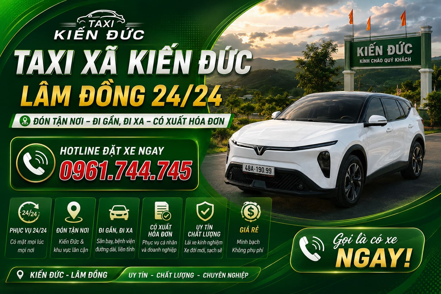 Taxi xã Kiến Đức phục vụ 24/24