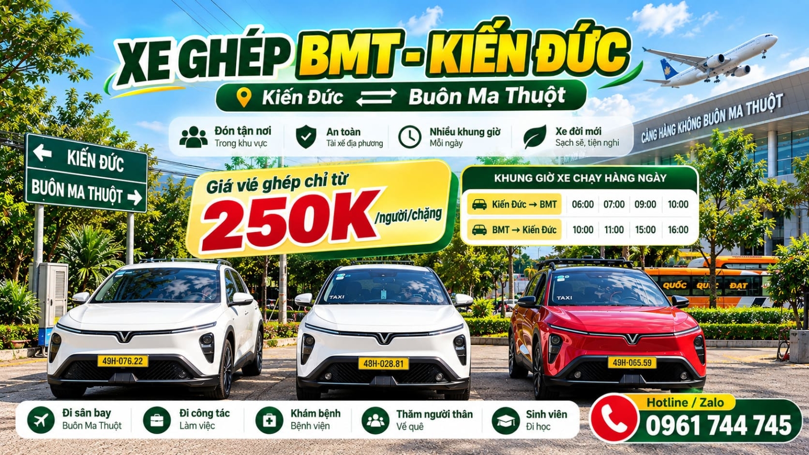 Xe Ghép BMT về Kiến Đức giá vé 250K