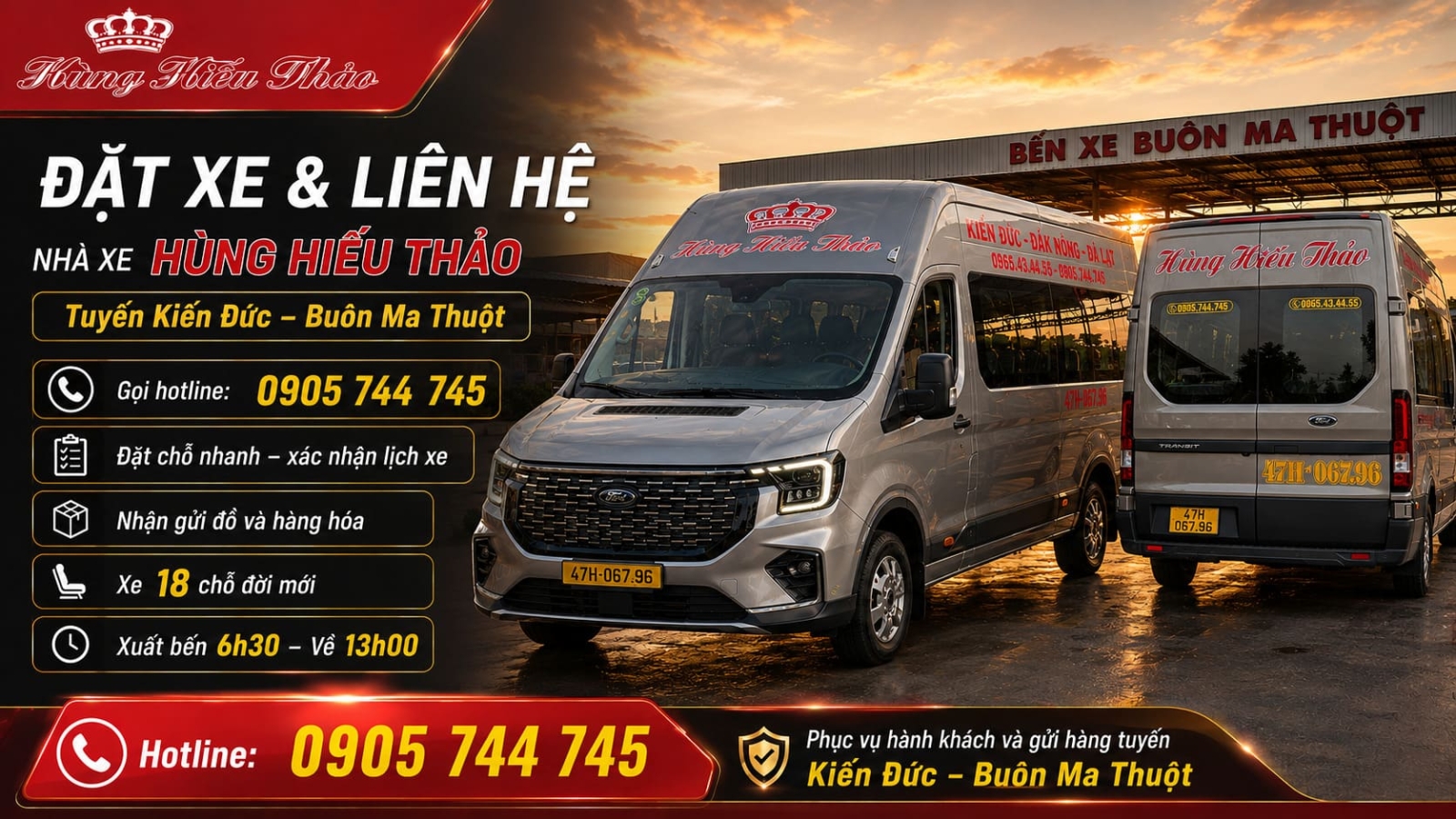 Lịch xe Hùng Hiếu Thảo đi Buôn Ma Thuột Giờ chạy và giá vé Nhà xe Hùng Hiếu Thảo đi BMT