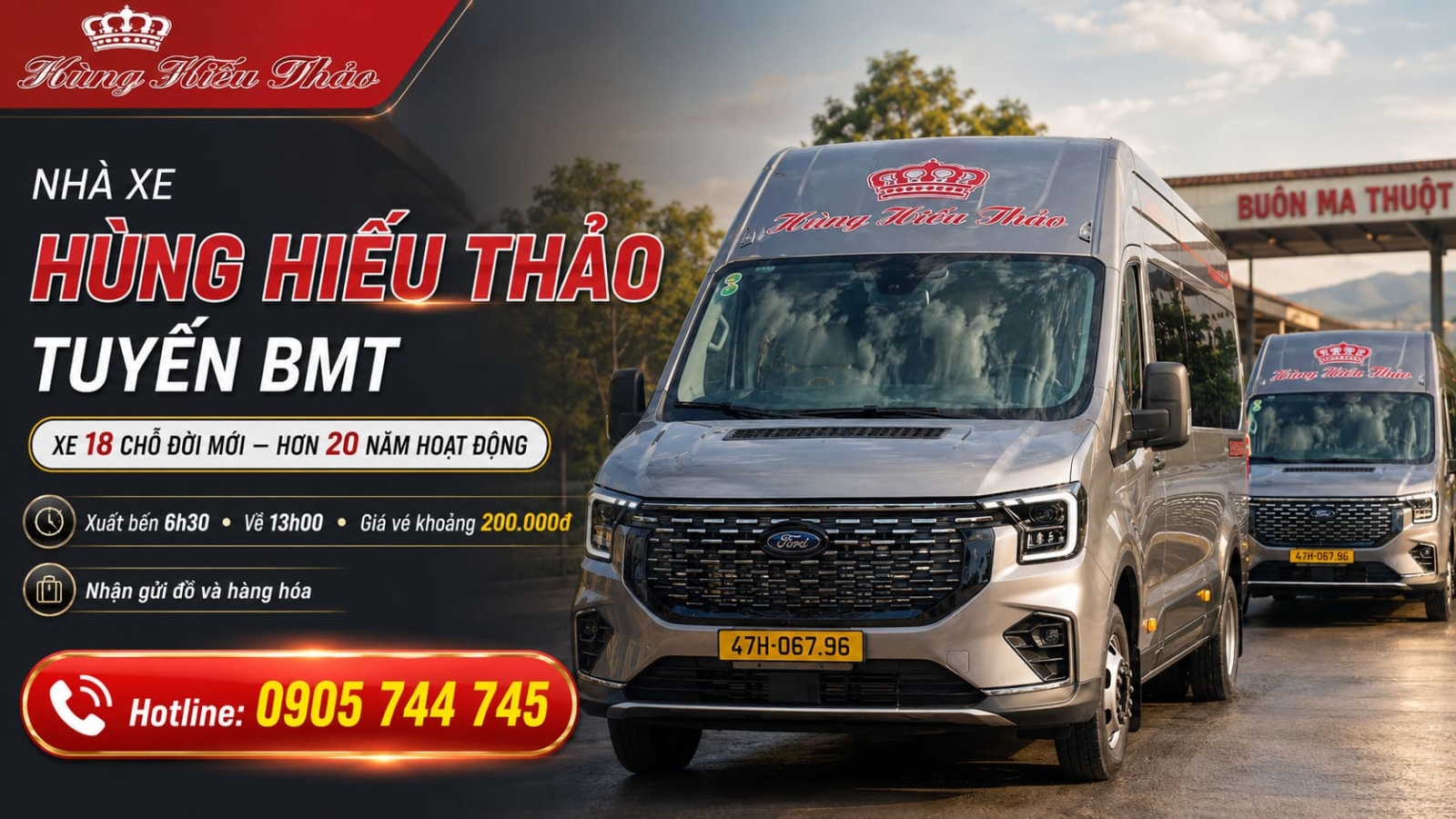 Nhà xe Hùng Hiếu Thảo tuyến Buôn Ma Thuột Nhà xe Hùng Hiếu Thảo tuyến BMT xe 18 chỗ đời mới