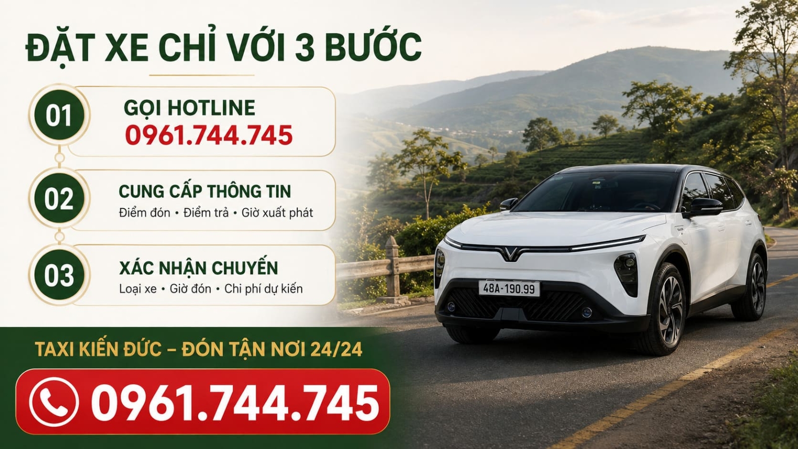 Ba bước đặt taxi Kiến Đức đi Bảo Lộc qua hotline 0961.744.745