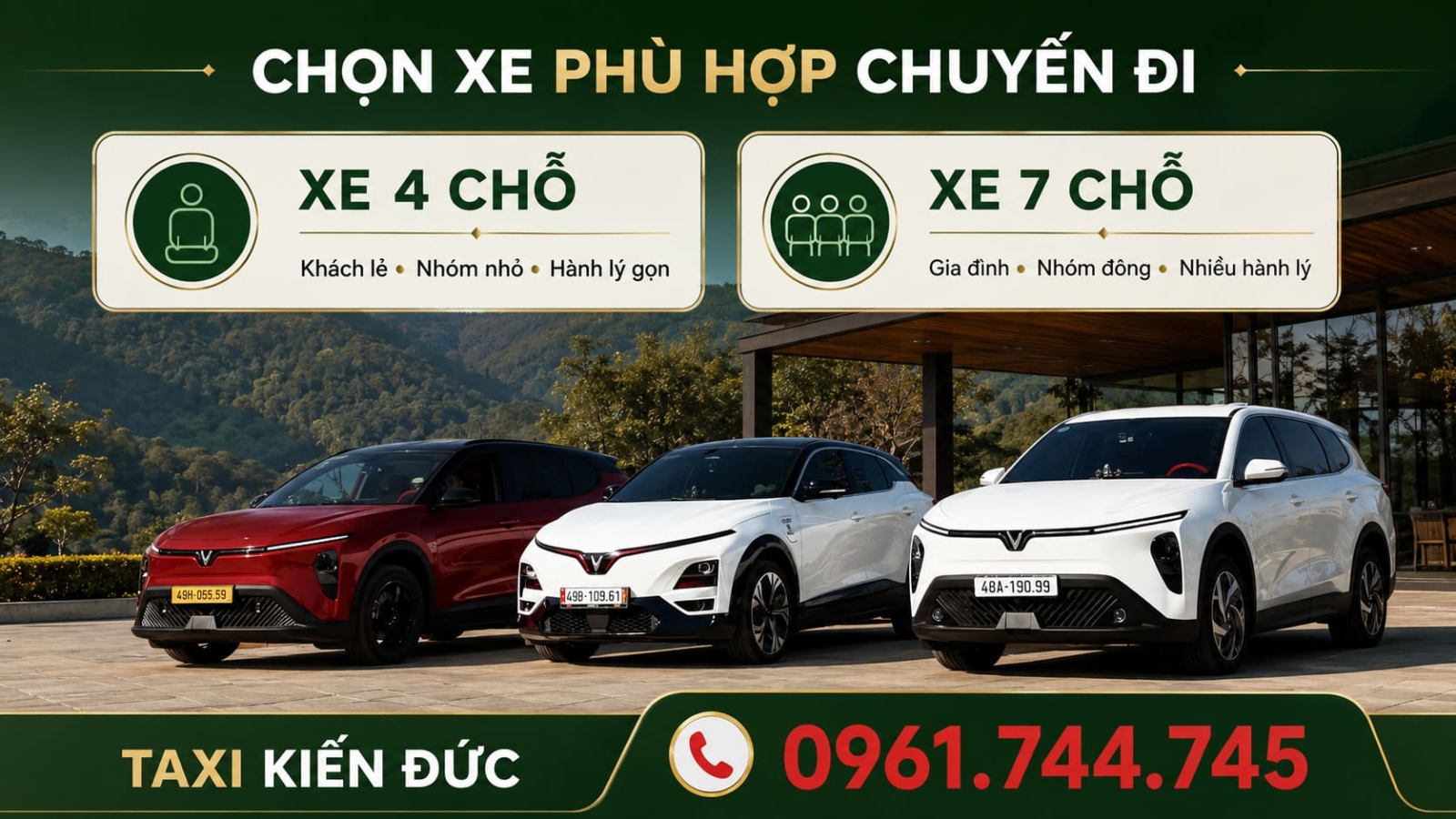 Taxi Kiến Đức có xe 4 chỗ và 7 chỗ đi Bảo Lộc