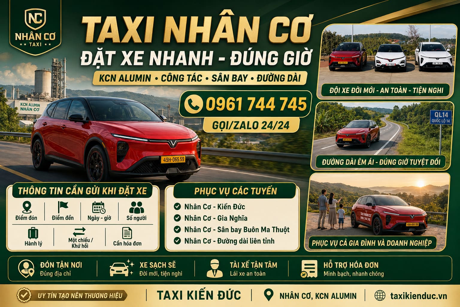 Đặt Taxi Nhân Cơ KCN Alumin nhanh 24/24