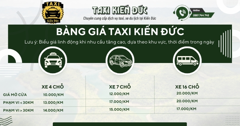 Bảng giá dịch vụ taxi Nhân Cơ