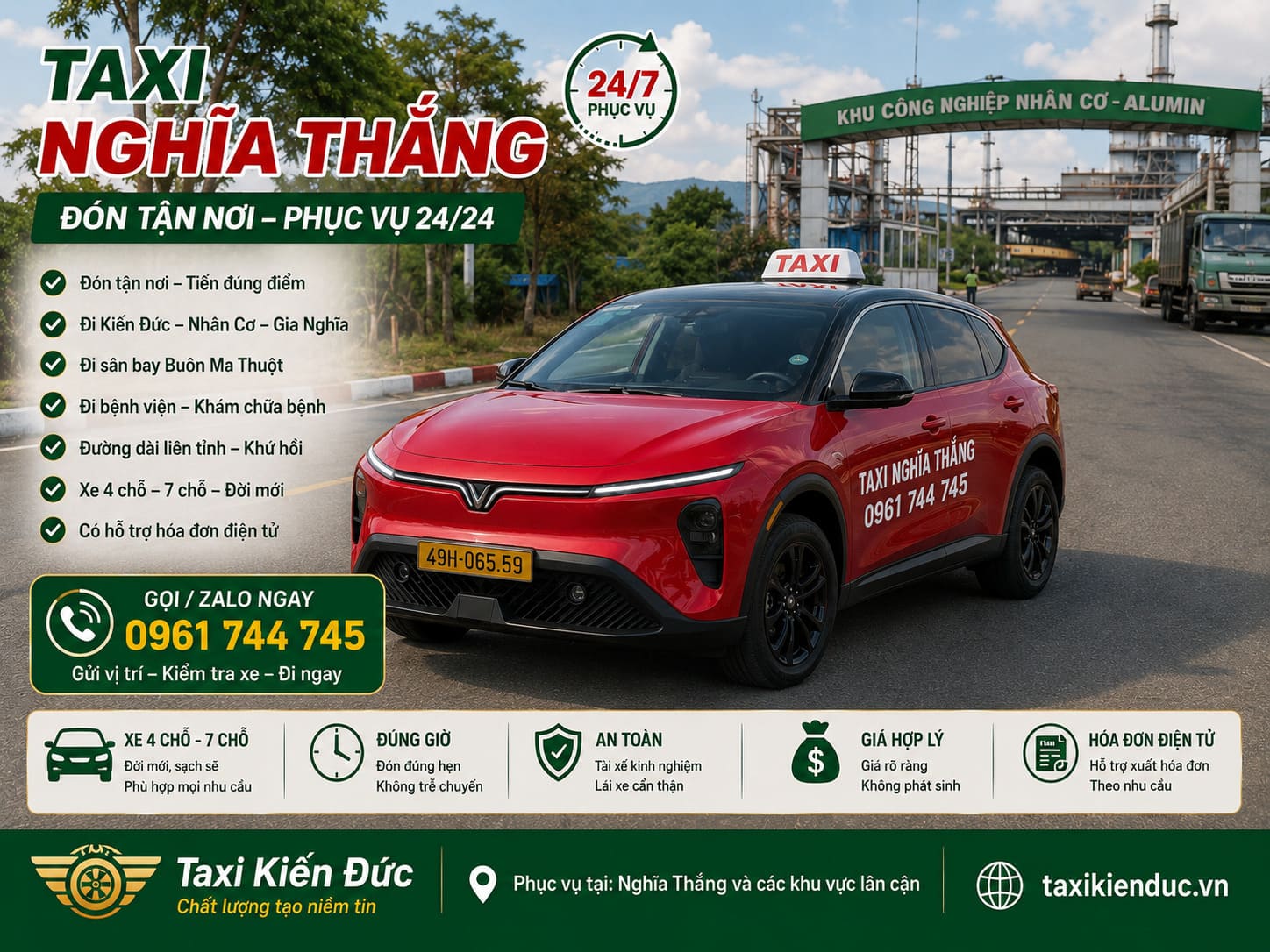 Taxi Nghĩa Thắng đi Kiến Đức Nhân Cơ