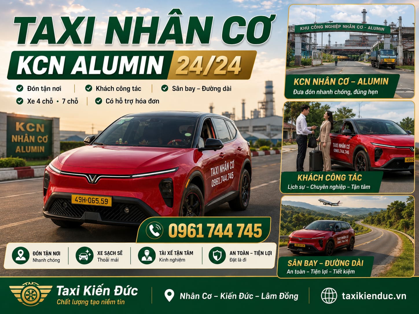 Taxi Nhân Cơ KCN Alumin 24/24 Taxi Kiến Đức